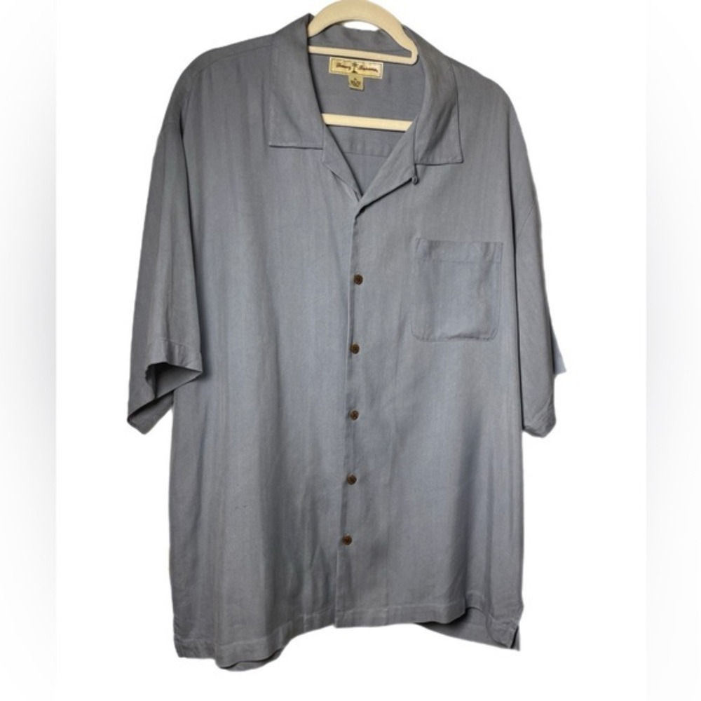 Tommy Bahama 100% Silk Blue Button Down Short Sleeve Shirt Size XL NWOT